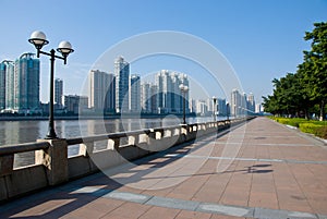 Sightseeing walkway and cityscape