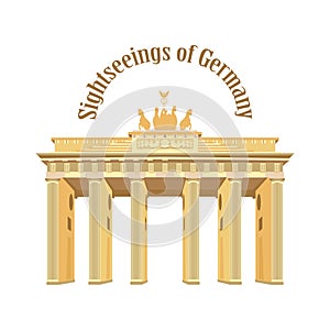 Sightseeings of Germany. Brandenburg Gate on white isolated background. Vector.