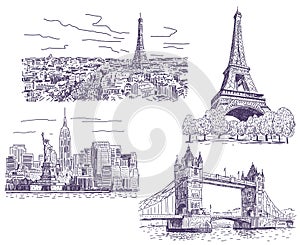 Sightseeings vector drawings set