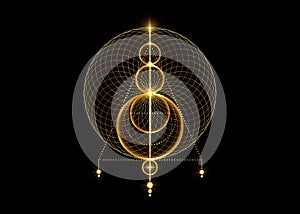 Sigil of Protection. Gold Magical Amulet. Luxury golden logo shiny overlapping circles print. Magic Alchemy of Sign Occult. Wiccan