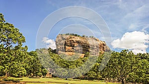 Sigiriya. Lion`s rock. Place with a large stone and ancient rock fortress and palace ruin. Sri Lanka
