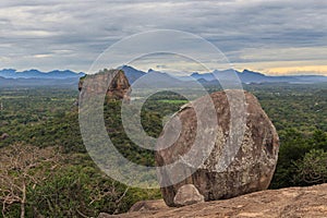 Sigiriya Rock Fortress, UNESCO World Heritage Site, seen from Pidurangala Rock, Sri Lanka,