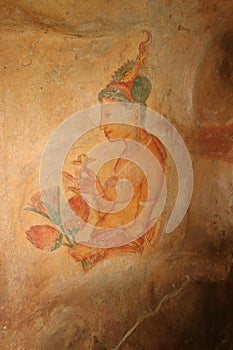 Sigiriya, Sri Lanka murals rock paintings Damsels, 5th century frescoes
