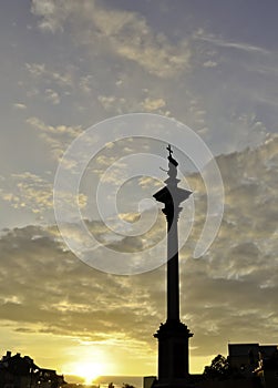 Sigismund 3rd Vasa column. Sunset in Warsaw photo