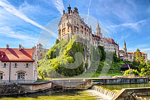 Sigmaringen Castle on rock, Germany. This famous Gothic castle is landmark of Baden-Wurttemberg