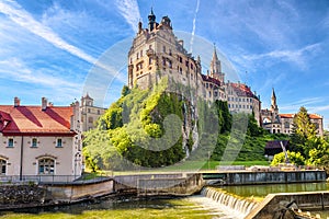 Sigmaringen Castle on rock, Germany. This famous Gothic castle is landmark of Baden-Wurttemberg photo