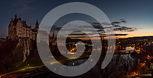 Sigmaringen Castle by starry night in the moonlight