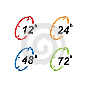 sign of 12, 24, 48 and 72 clock arrow hours logo vector icon illustration design