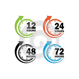 sign of 12, 24, 48 and 72 clock arrow hours logo vector icon illustration design