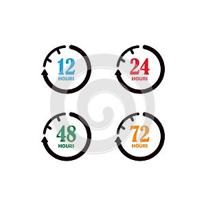 sign of 12, 24, 48 and 72 clock arrow hours logo vector icon illustration design