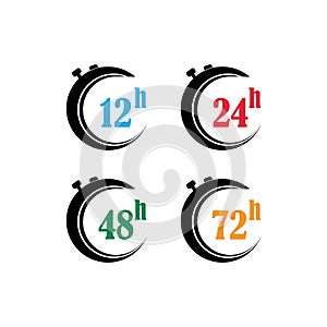 sign of 12, 24, 48 and 72 clock arrow hours logo vector icon illustration design