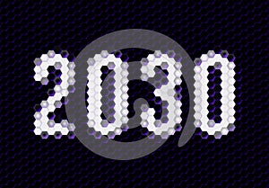 Sign of the 2030 year with hex pixel grid. New Years number or digits for holiday eve celebration card or calendar.