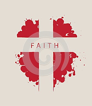 Cross with the word Faith on a background of red drops