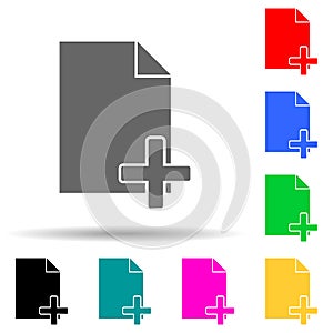 Sign add a document multi color style icon. Simple thin line, outline vector of web icons for ui and ux, website or