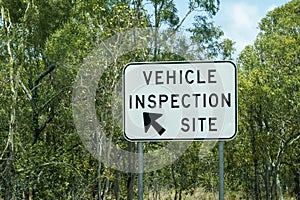 Sign Advising Vehicle Inspection Site On Roadside