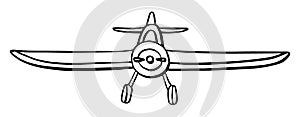 Sign airplane in hand drawn doodle style isolated on white background. Agricultural aircraft vector outline stock illustration