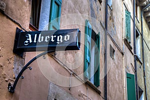 Sign for an albergo-hotel