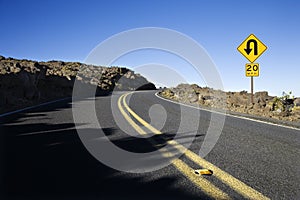 Sign along a curve in a road.