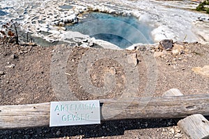 Sign for Artemisia Geyser in Yellowstone National Park