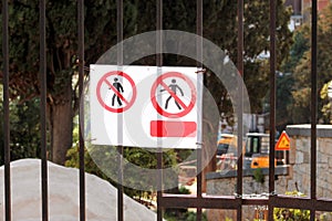 Sign of authorized personnel only at construction site. Red, black and white restricted area, Authorized Personnel Only.