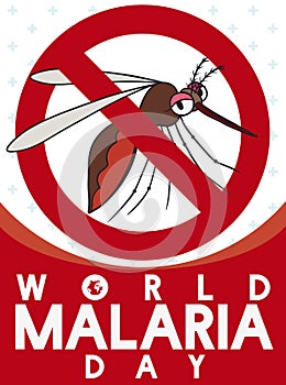 Sign Banning Female Mosquito in World Malaria Day, Vector Illustration