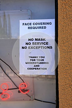 Face covering Required. No Mask No Service, No Exceptions photo