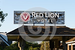 Sign at the Bellevue Red Lion hotel owned by Wig Properties
