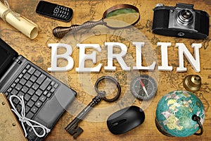 Sign Berlin, Laptop, Key, Globe, Compass, Phone, Camera, Letter,