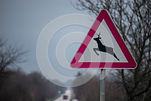 Sign Beware of a Deer Crossing The Road