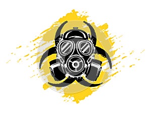 Sign of Biohazard with gas mask grunge vector illustration. Pollution and hazard concept. Pandemic or epidemic concept