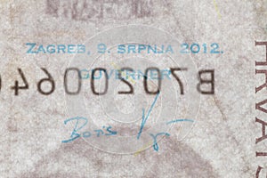Sign of Boris Vujcic on 10 Croatian kuna HRK banknote