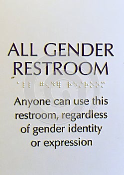 sign and braille next to restroom door expressing it as all inclusive gender restroom