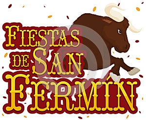 Sign, Bull and Confetti for Spanish Festival of San Fermin, Vector Illustration photo