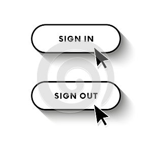Sign in button. Sign out button. Long shadow. Vector illustration.