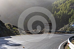 The sign Caldera Los Marteles means the viewpoint of Caldera Los Marteles peak, Gran Canaria, Spain photo
