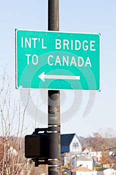 sign on the Canadian border, Calais, Maine, USA