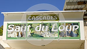 Sign for the Cascade du Saut du Loup, a waterfall in France near Grasse.