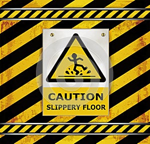 Sign caution blackboard caution slippery floor