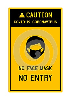 Sign caution No face mask No entry avoid COVID-19 coronavirus photo