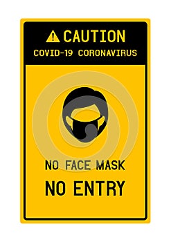Sign caution No face mask No entry avoid COVID-19 coronavirus