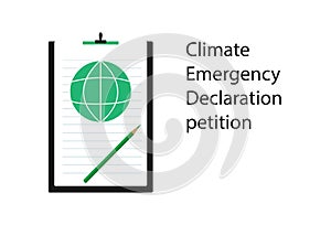 Sign the Climate Emergency Declaration petition. Notepad, pencil. photo