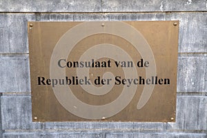 Sign Consulate Of The Republic Of Seychelles At Amsterdam The Netherlands 8-2-2022