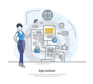 Sign contract, electronic contract or digital signature concept