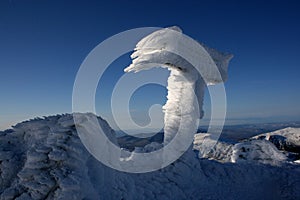 Sign covered with rime ice photo