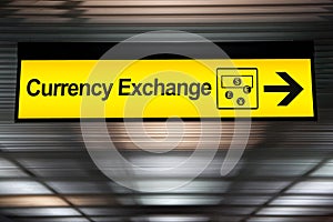 Sign currency exchange at the airport with money currency icon