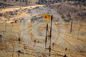 A sign Danger Mines on Golan Heights