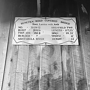 A sign describing the Benetka Road Covered Bridge - OHIO - USA