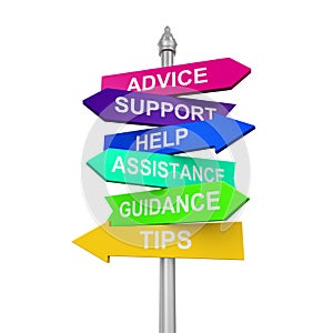 Sign Directions Support Help Tips Advice Guidance Assistance