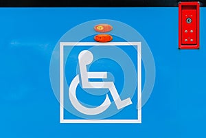 Sign for disabled at city tram side, public transport accessibility
