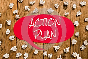 Sign displaying Action Plan. Concept meaning list of things or schedule to be made thia current year